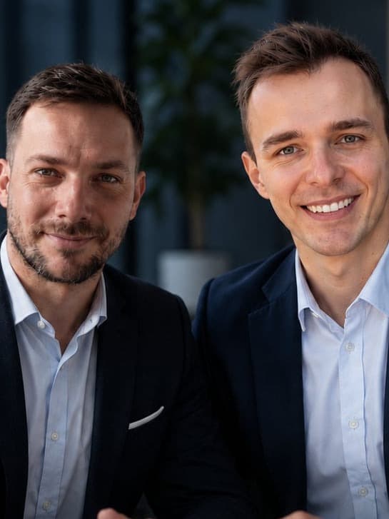 Michał Targiel and Marcin Jeziorek, the two engineers who make up Synairo, seated together in their Warsaw office.